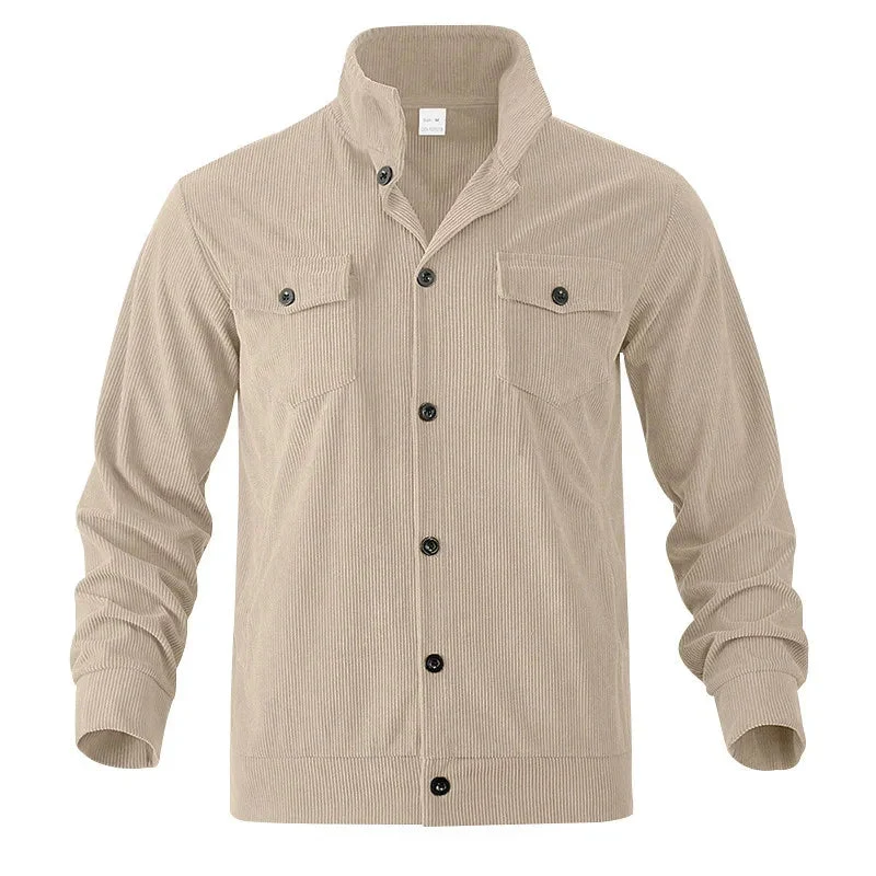 Simple Versatile Multi-Pocket Long Sleeve Stand-Up Collar Jacket Men's Clothing