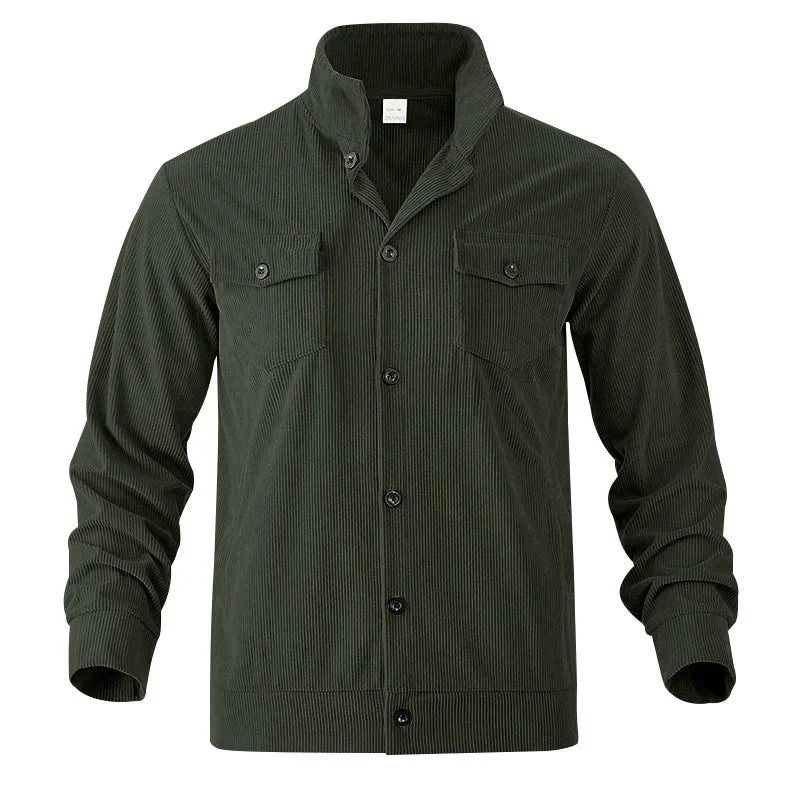 Simple Versatile Multi-Pocket Long Sleeve Stand-Up Collar Jacket Men's Clothing