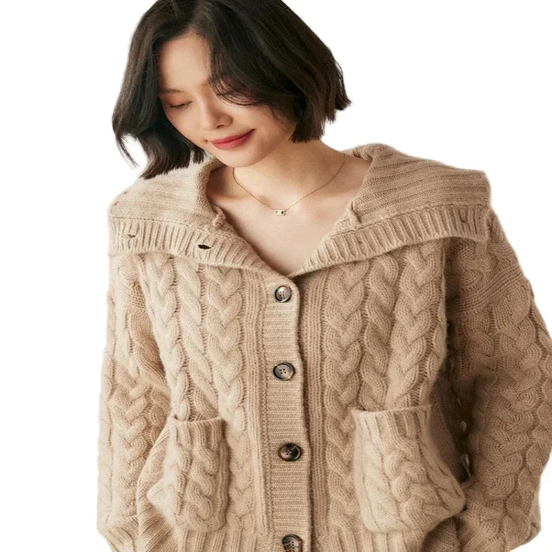 French Style Turtleneck Cashmere Cardigan Sweater For Women