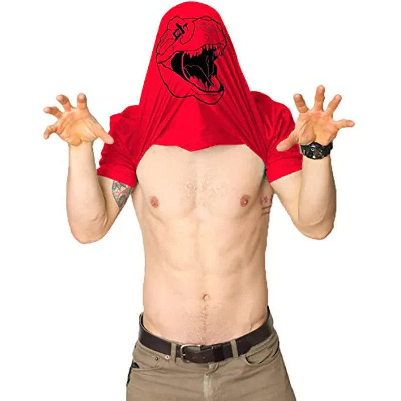 Funny Dinosaur Flip Crew Neck T-Shirt For Men