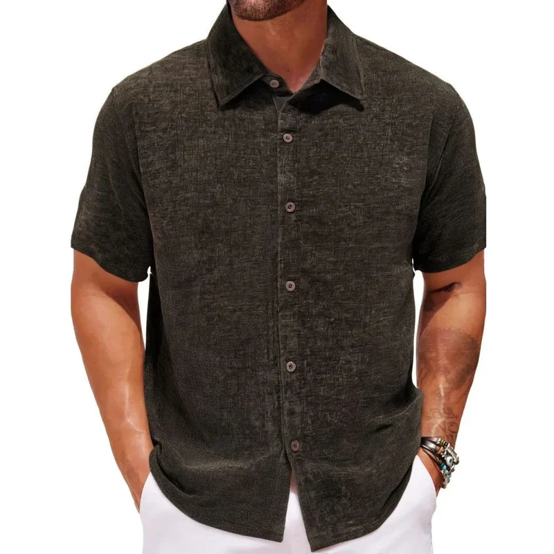 Men's Square Collar Short Sleeve Velvet Shirt