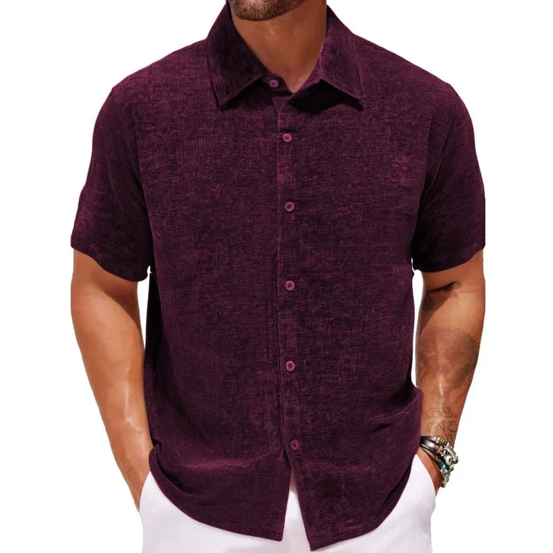 Men's Square Collar Short Sleeve Velvet Shirt