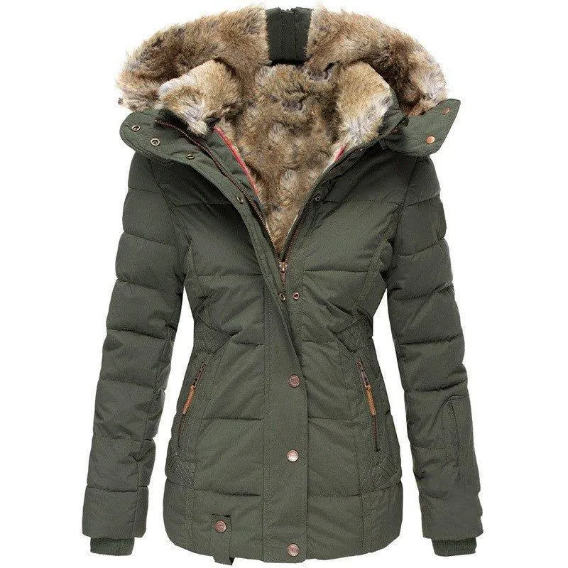 Slim-Fit Warm Hooded Winter Jacket With Fur For Women