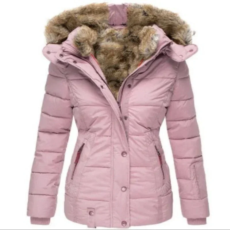Slim-Fit Warm Hooded Winter Jacket With Fur For Women