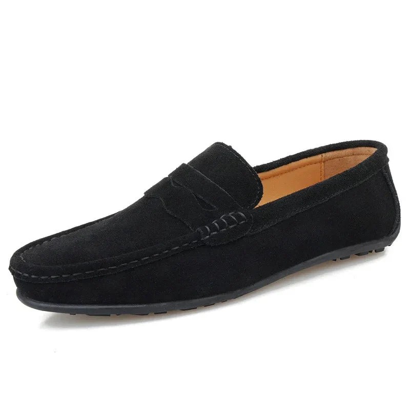 Men's Solid Color Loafers Suede British Flat Casual Shoes