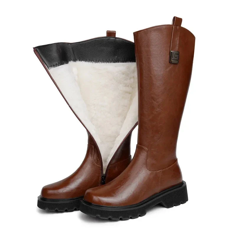 Women's High Tube Long Boots Fur Integrated Fleece-Lined Thickened Female Shoes