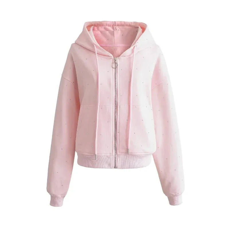 Women's Starry Rhinestone Hoodie With Drawstrings