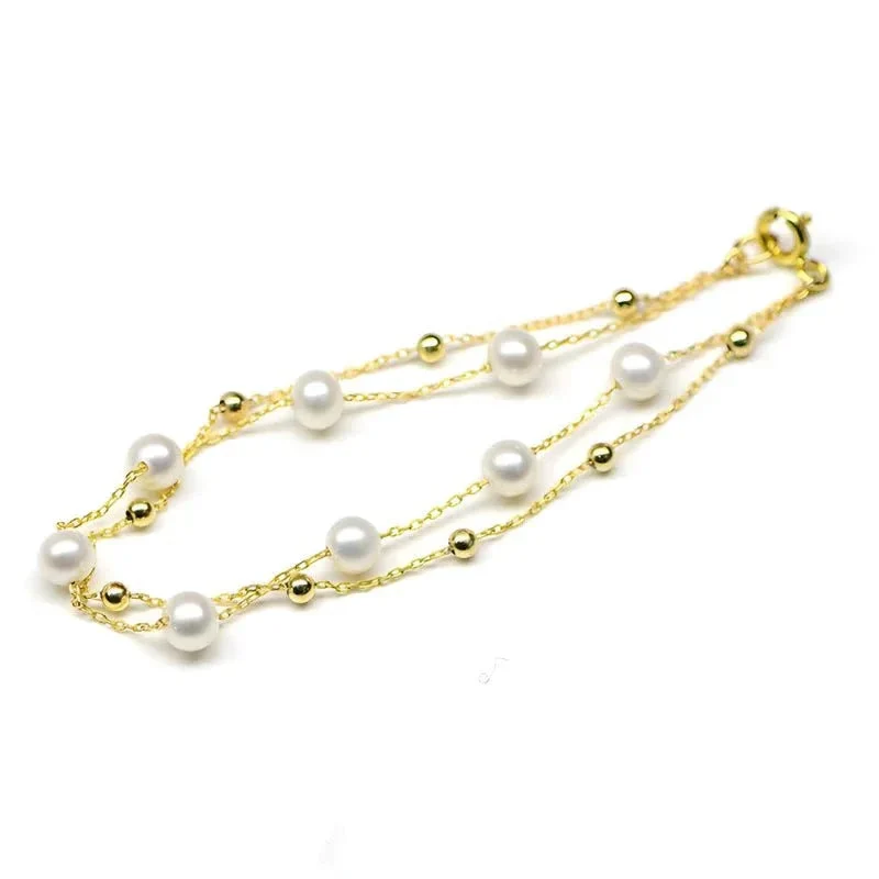 Women's 18K Gold Seawater Pearls Double-Layer Bracelet
