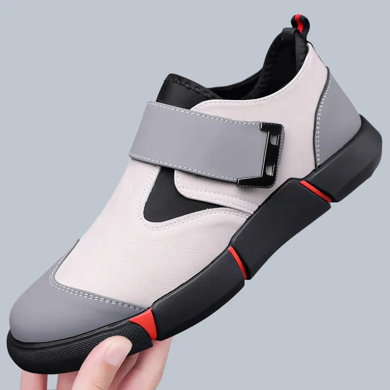Men's Casual Comfortable Leather Slip-On Low-Top Velcro Non-Slip Flat Heel Shock Absorption Shoes
