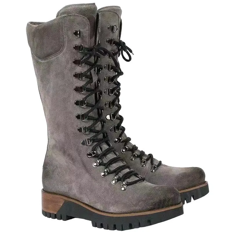 Autumn And Winter Women's Shoes Plus Size Lace Up Mid Height Boots