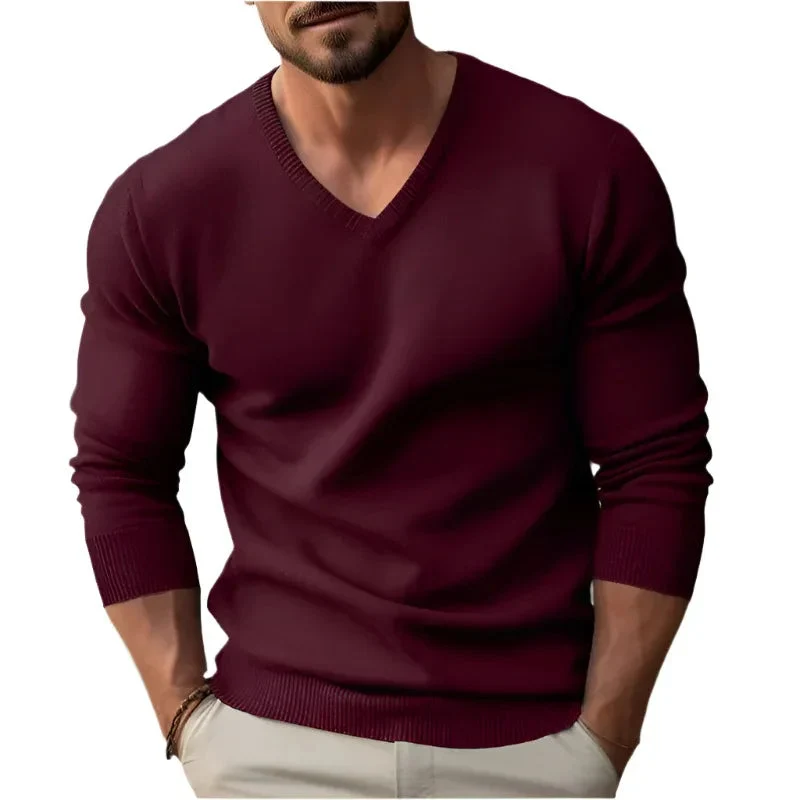 Knitted V-Neck Slim Fit Long Sleeve Sweater For Men