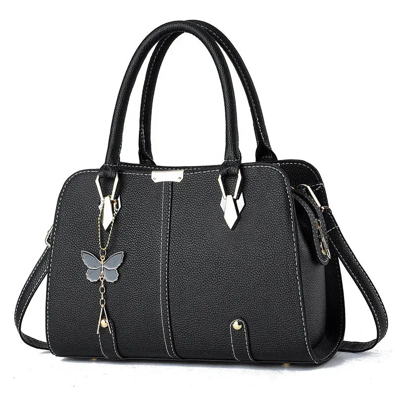 Women's Fashionable PU Leather Handbag With Butterfly Pendant