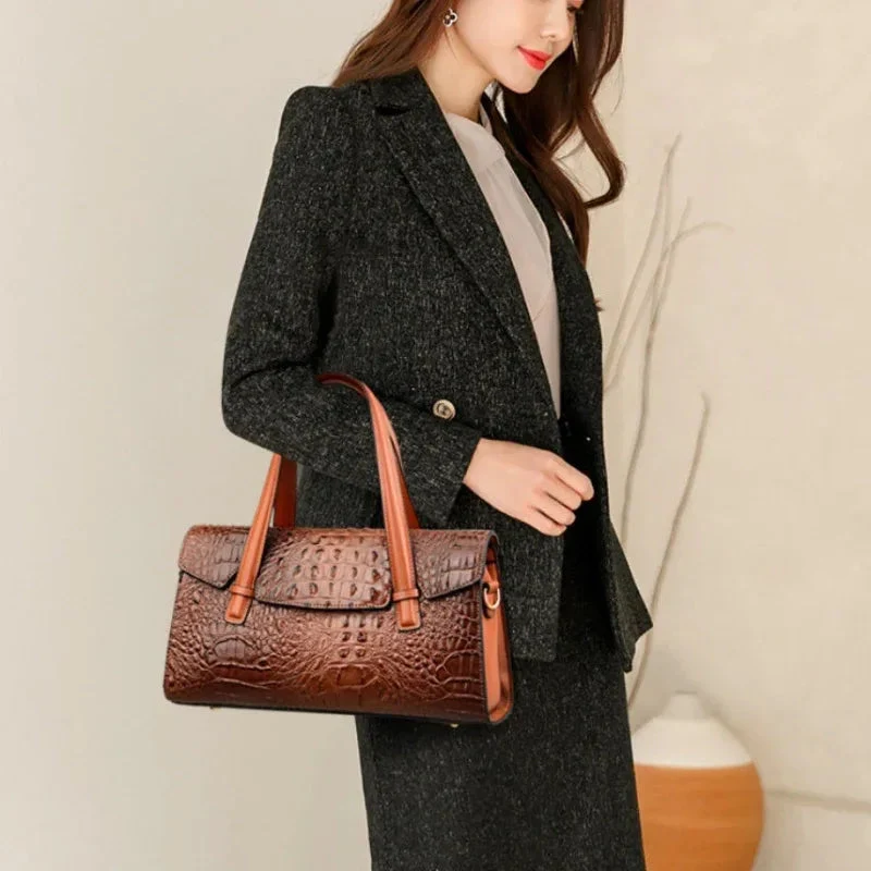 Soft Leather Fashionable Handbag With Large Capacity & Shoulder Strap