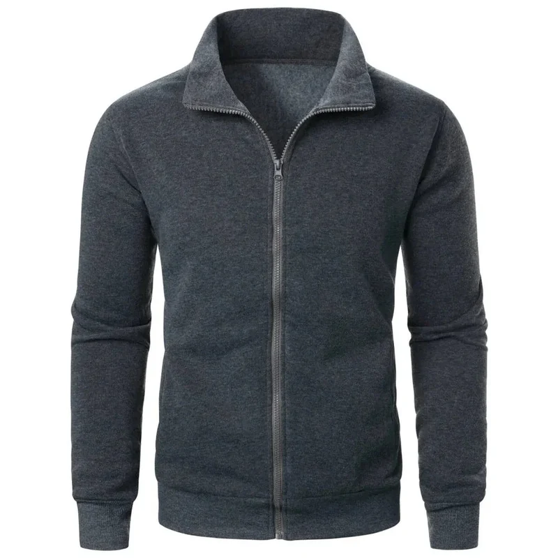 Stand Collar Cardigan Zipper Fleece Thickened Sweater Threaded Cuff Casual Sweatshirt