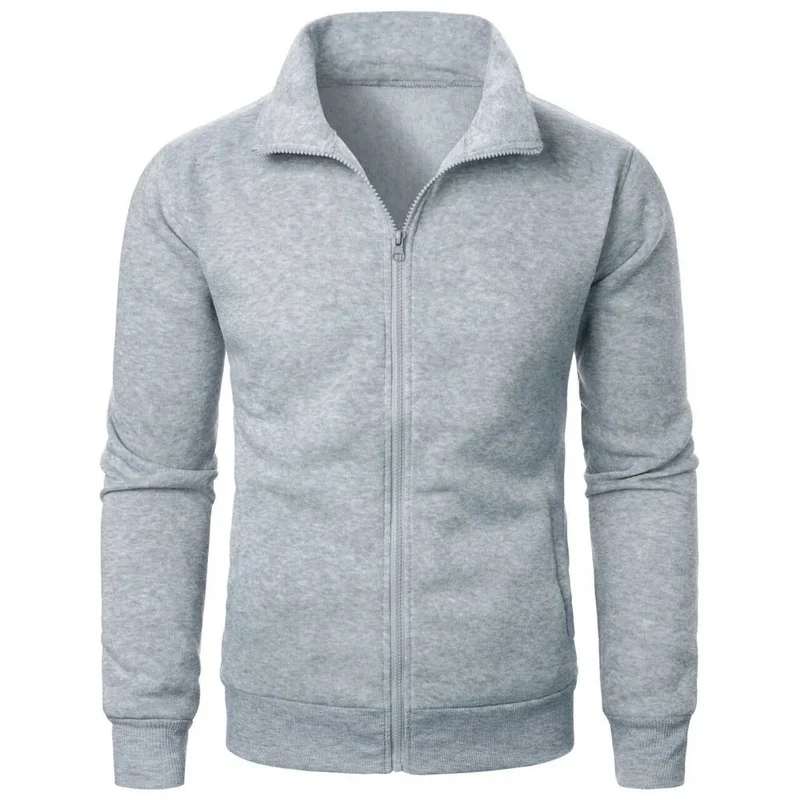 Stand Collar Cardigan Zipper Fleece Thickened Sweater Threaded Cuff Casual Sweatshirt