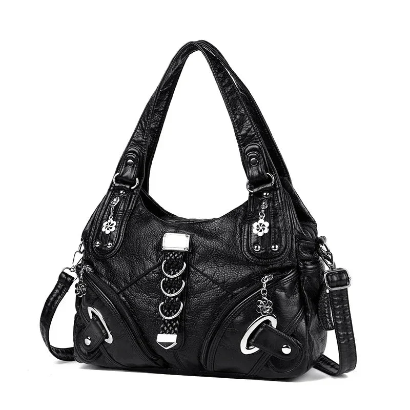 Women's Shoulder Bag Large Capacity Washed Leather Handbag