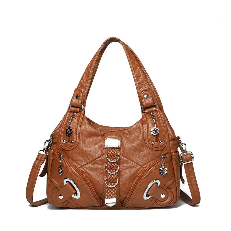 Women's Shoulder Bag Large Capacity Washed Leather Handbag