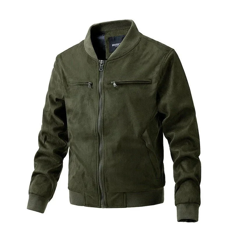 Men's Polyester Stand Collar Double Zipper Jacket