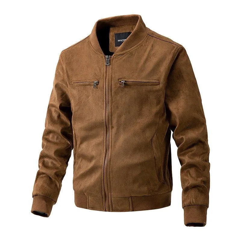 Men's Polyester Stand Collar Double Zipper Jacket