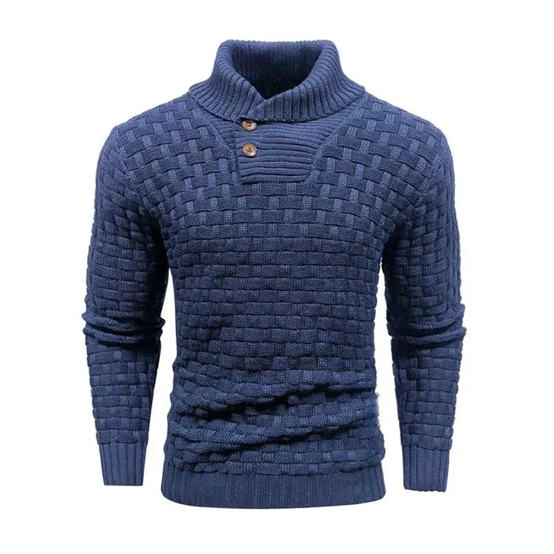 Men's Slim Fit Turtleneck Sweater Designed With Buttons