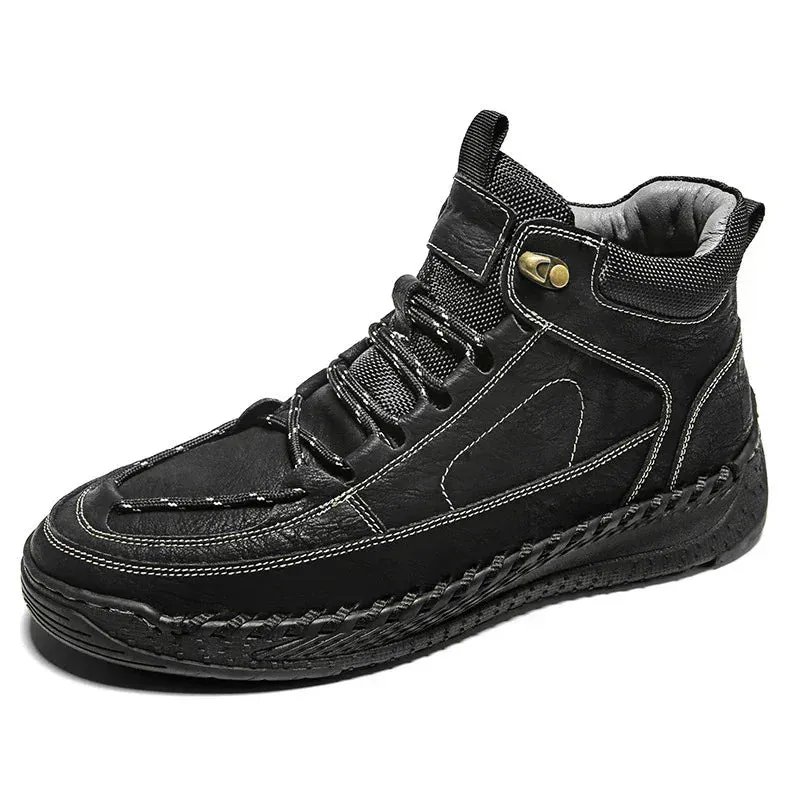 High-End Leather Shoes Versatile High-Top Martin Boots For Men