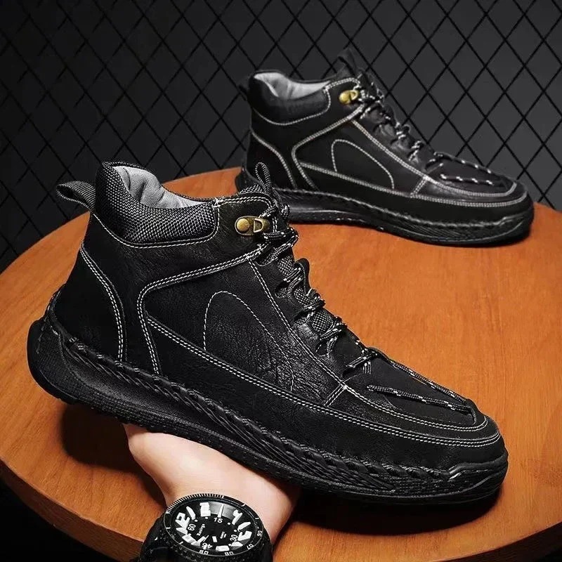 High-End Leather Shoes Versatile High-Top Martin Boots For Men