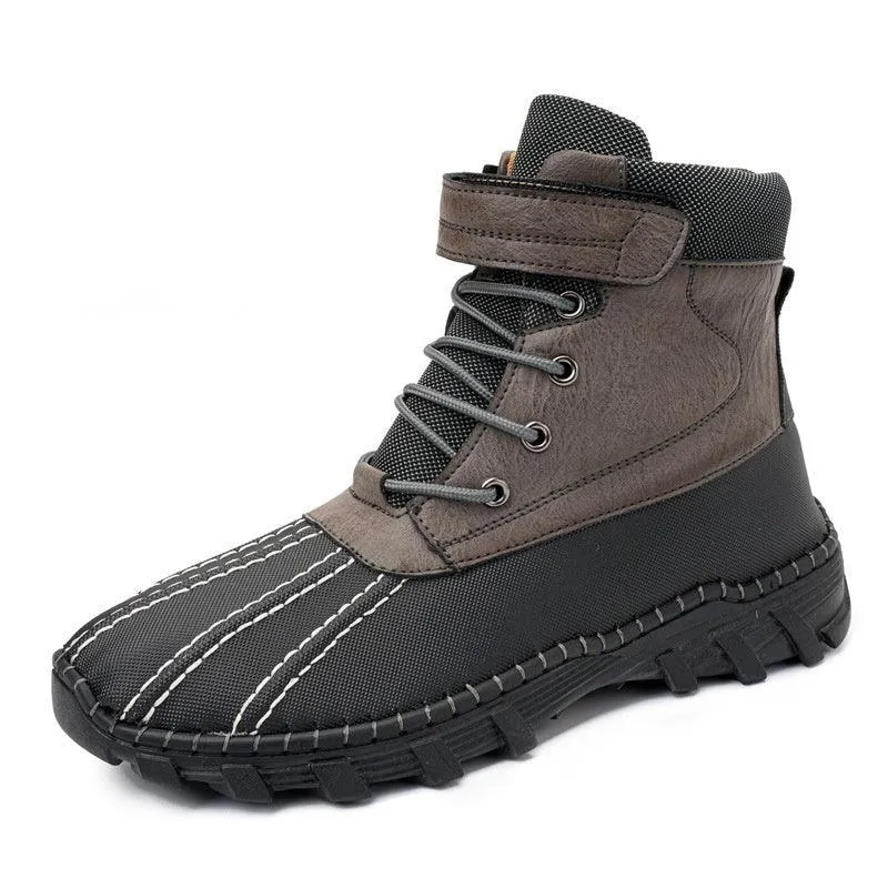 Winter Fleece Lace-up Shoes Waterproof Anti-Slip Sole Outdoor Warm Snow Boots For Men