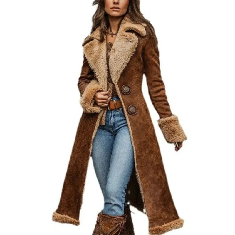 Denim Western Vintage Plush Warm Women's Coat