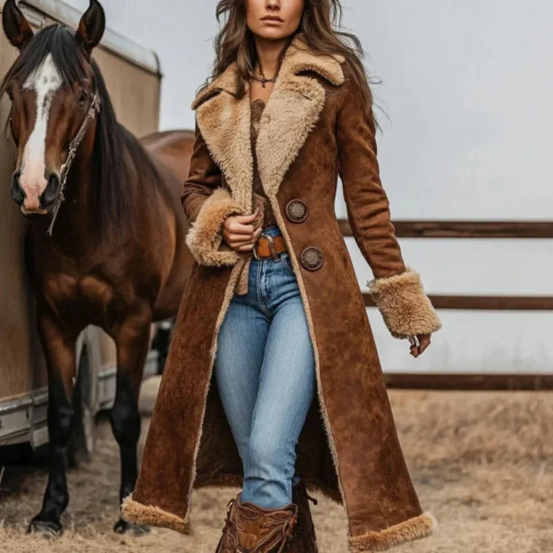 Denim Western Vintage Plush Warm Women's Coat