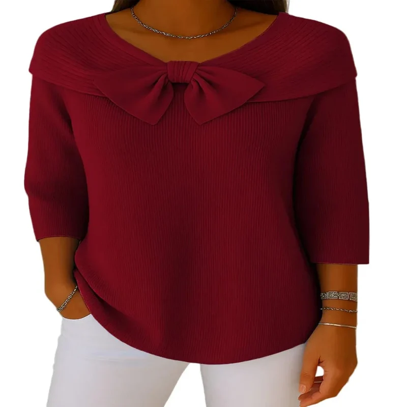 Knitted Bow Solid Color Sweater Autumn And Winter