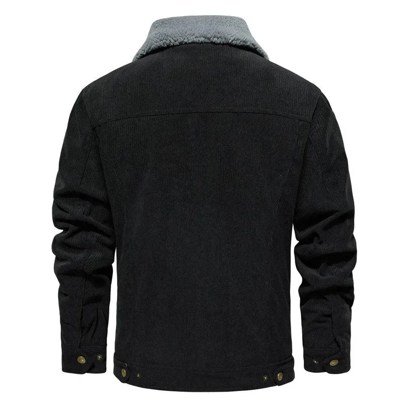Men's Corduroy Jacket Winter Sherpa Lined Warm Thick Cargo Coat With 5 Pockets