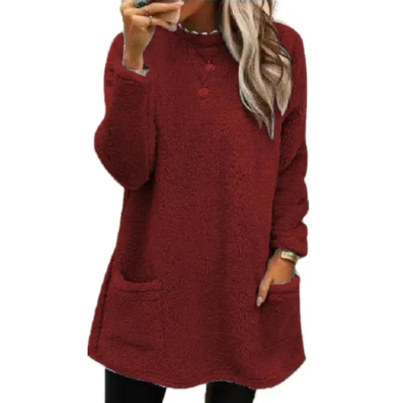 Women's Fleece Pullover Long Sweater With Pockets Winter Warm Casual Long Sleeve Cozy Hooded Casual Sweatershirt