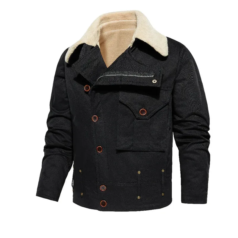 Thickened Work Jacket With Multiple Pockets Autumn & Winter Warm Outerwear For Men
