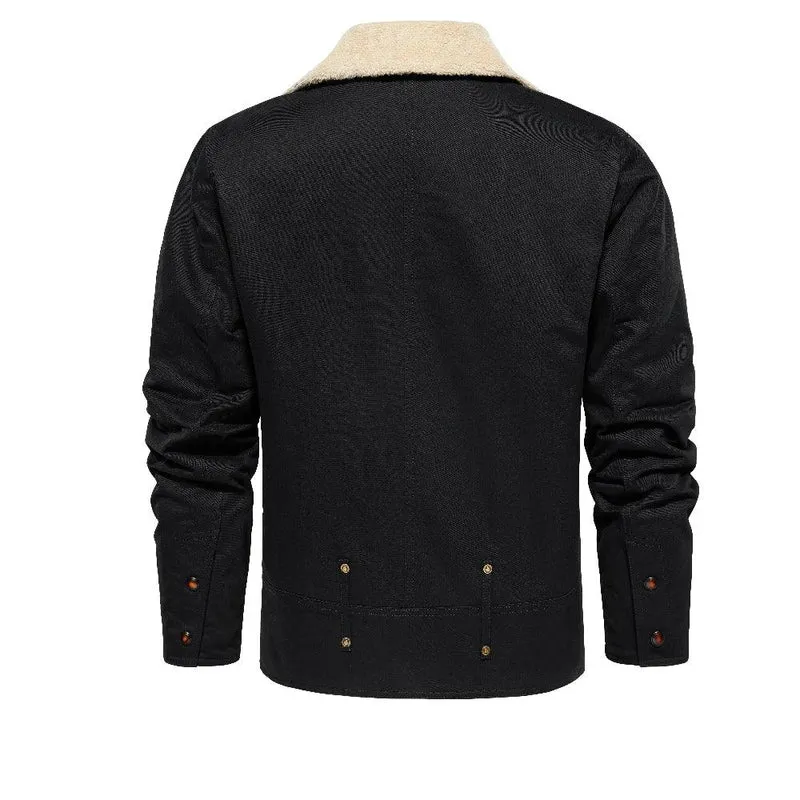 Thickened Work Jacket With Multiple Pockets Autumn & Winter Warm Outerwear For Men