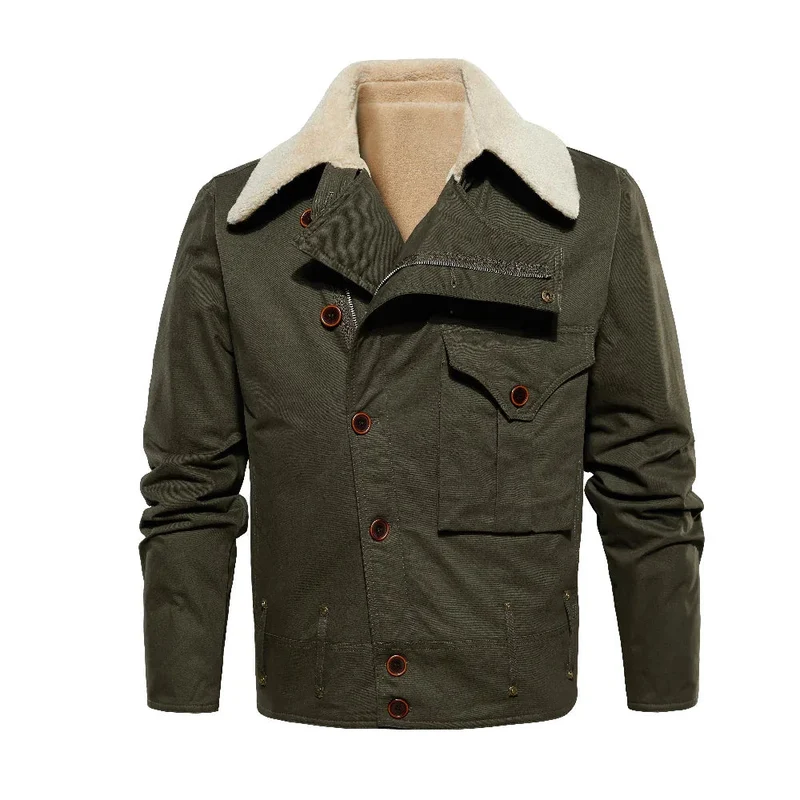 Thickened Work Jacket With Multiple Pockets Autumn & Winter Warm Outerwear For Men