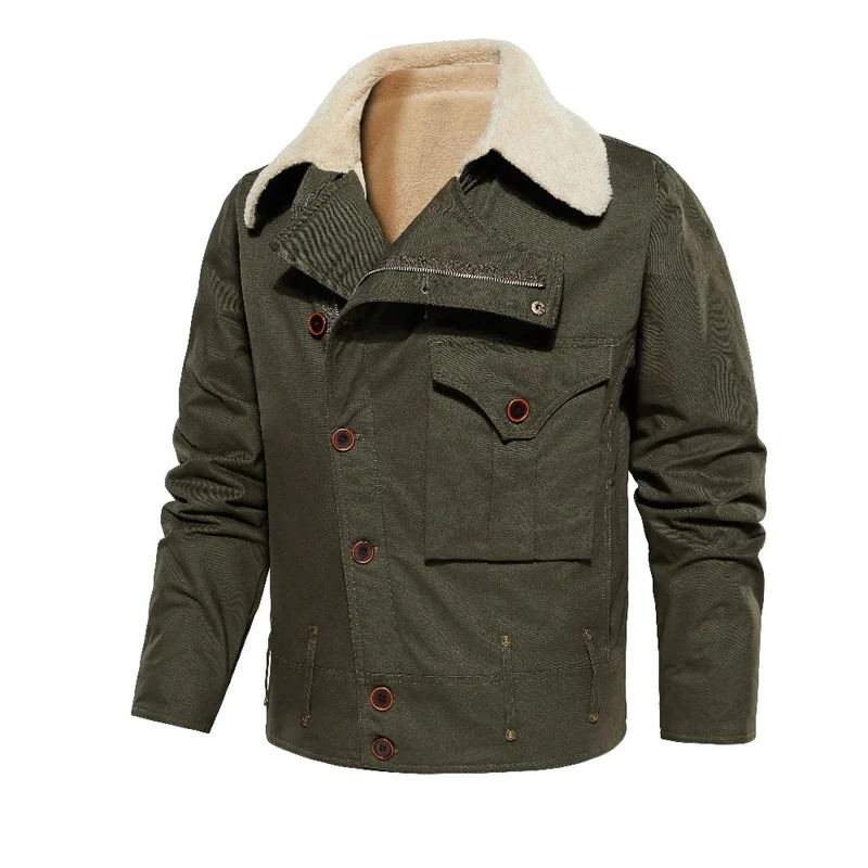 Thickened Work Jacket With Multiple Pockets Autumn & Winter Warm Outerwear For Men