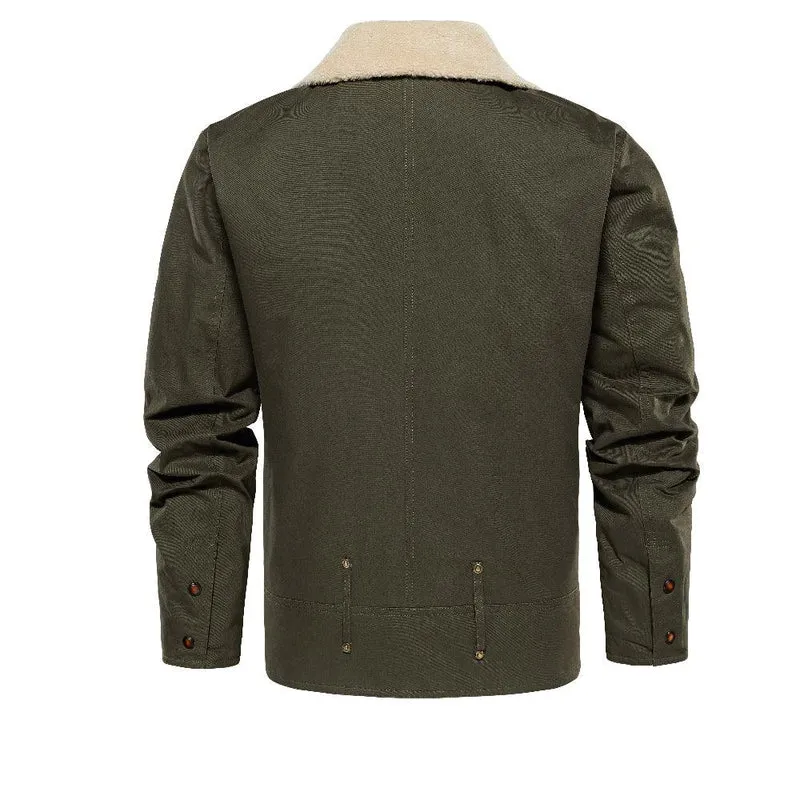 Thickened Work Jacket With Multiple Pockets Autumn & Winter Warm Outerwear For Men