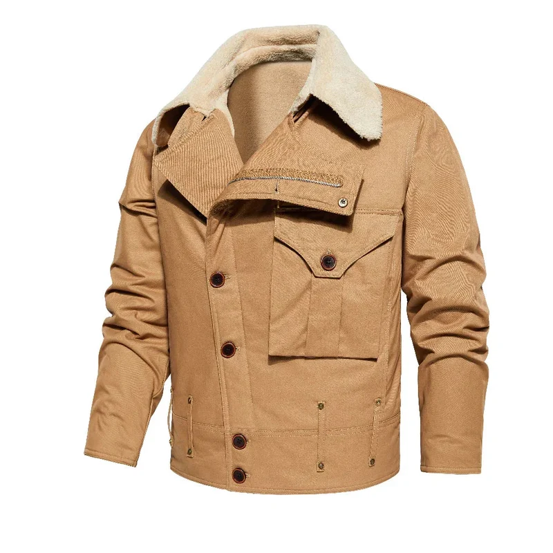 Thickened Work Jacket With Multiple Pockets Autumn & Winter Warm Outerwear For Men