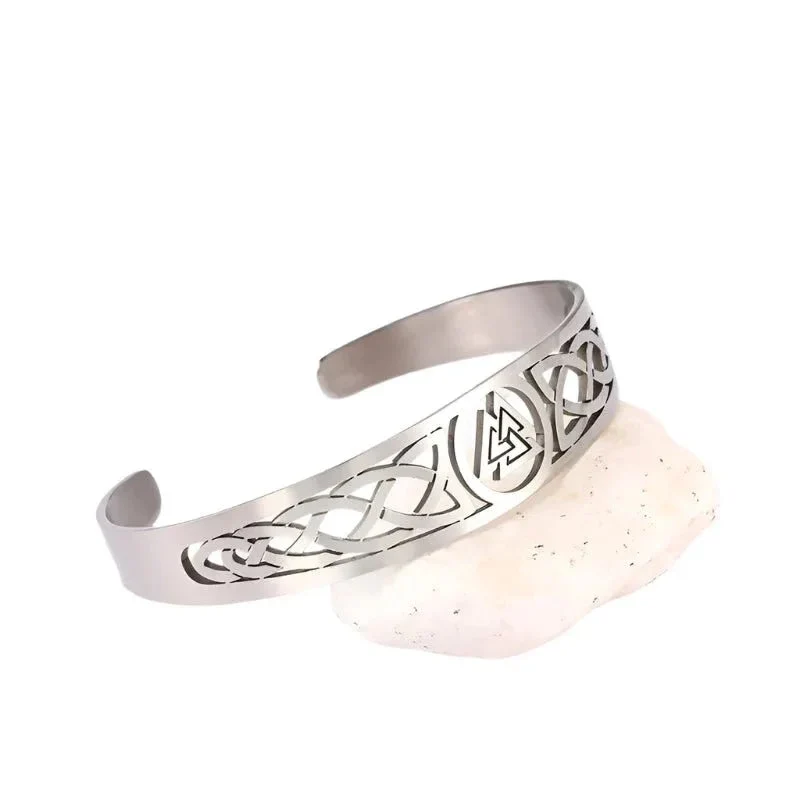 Asgard Crafted Handcrafted Viking Stainless Steel Valknut Symbol & Celtic Design Open Bracelet