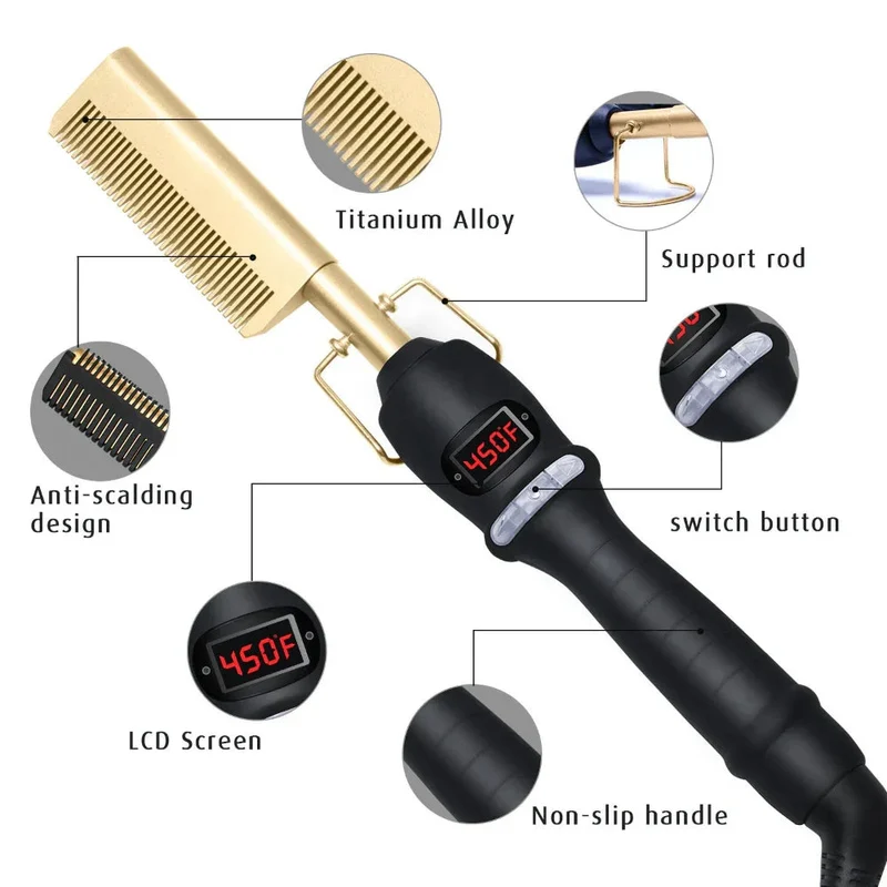 Multi-Functional Three-In-One Hair Curler Straightener Beard Comb
