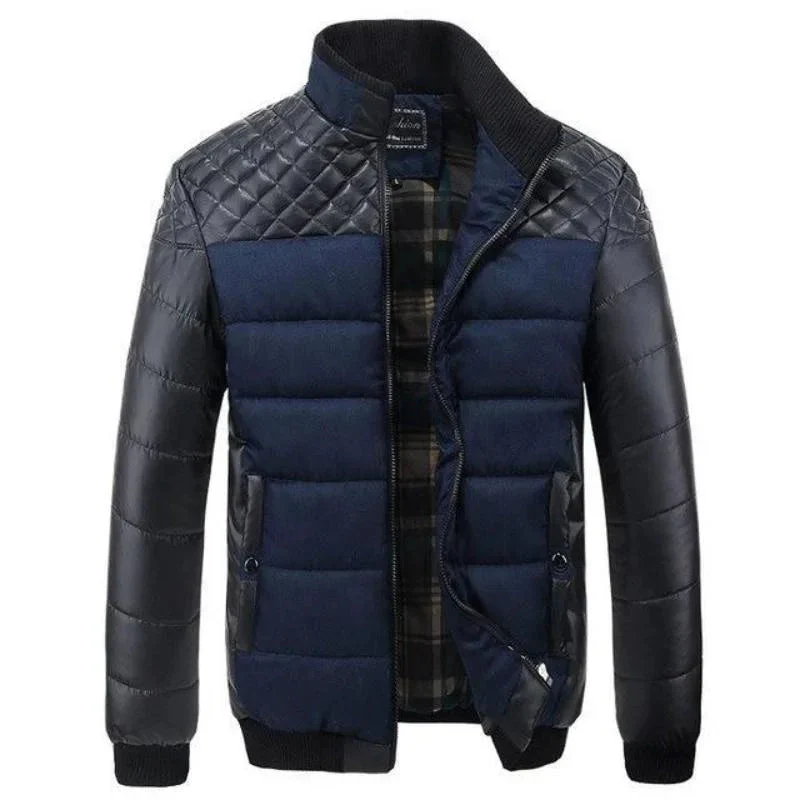 Men's Fashionable Winter Jackets With Patchwork Stitching & Self-Cultivation Collar