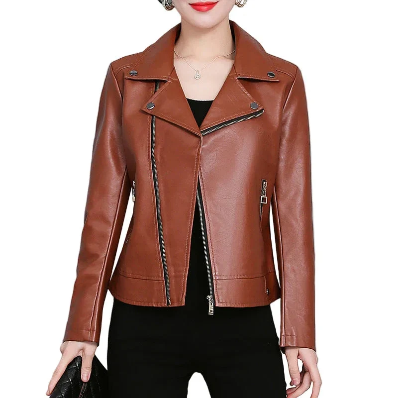 Versatile Short Women's Imitation Leather Jacket