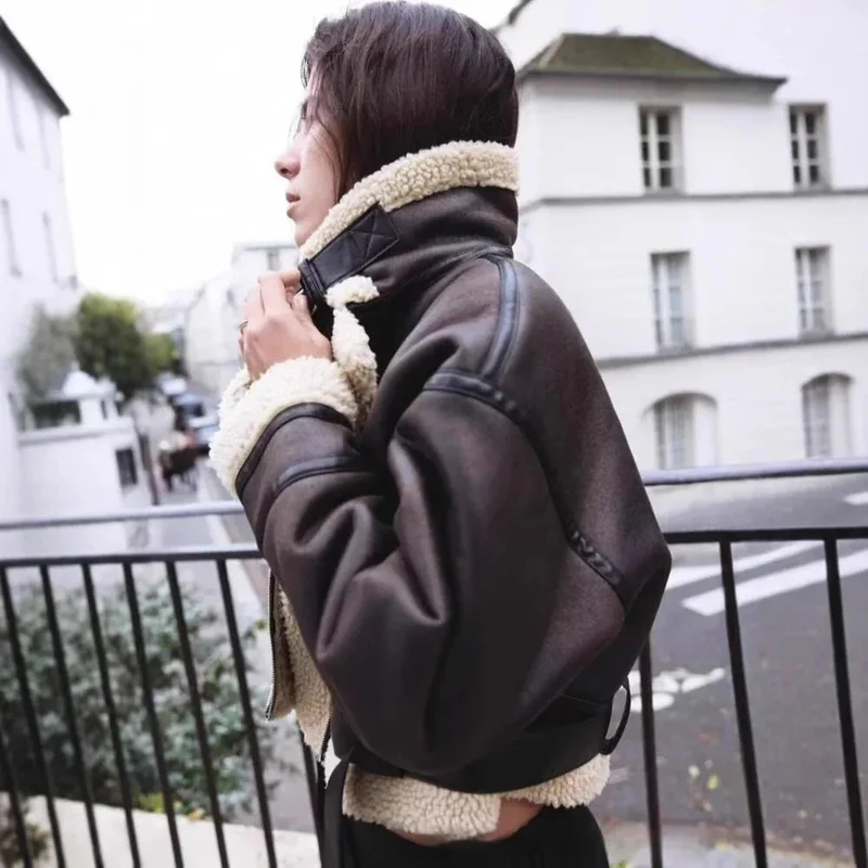Fur Integrated Lapel Thickening Warm Double-Sided Casual Women's Jackets