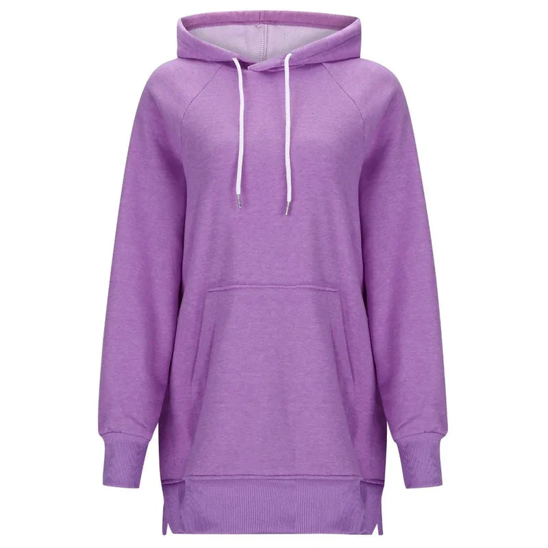 Women's Solid Color Split Shoulder Long Sleeve Hoodie