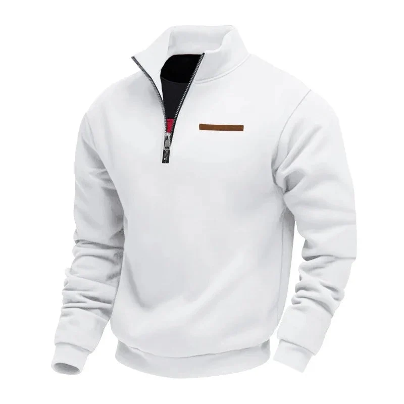 Fleece-Lined Mid-Length Zip-Up Loose-Fit Stand-Up Collar Casual Sweater