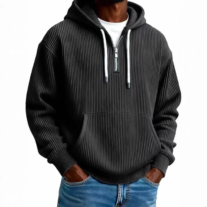Men's Solid-Colored Corduroy Long-Sleeve Hoodie For Sports And Casual Wear