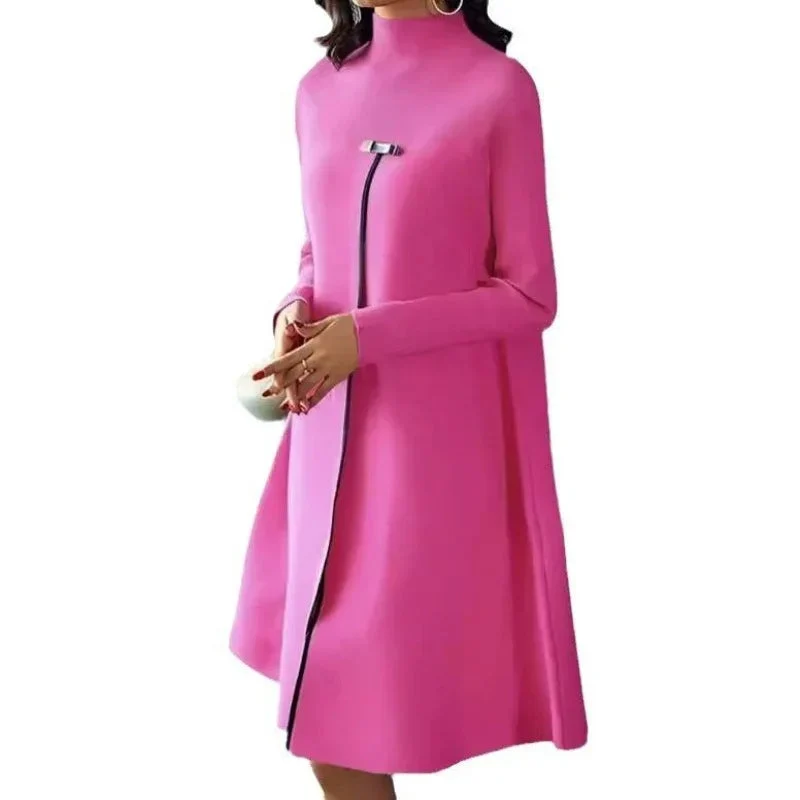 Elegant Solid Color Long Sleeve Turtleneck Slimming Large Hem Dress