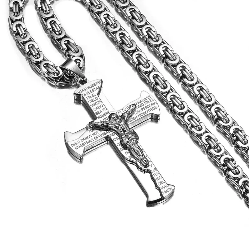 Christian Jesus Cross Pendant Men's Titanium Steel Necklace