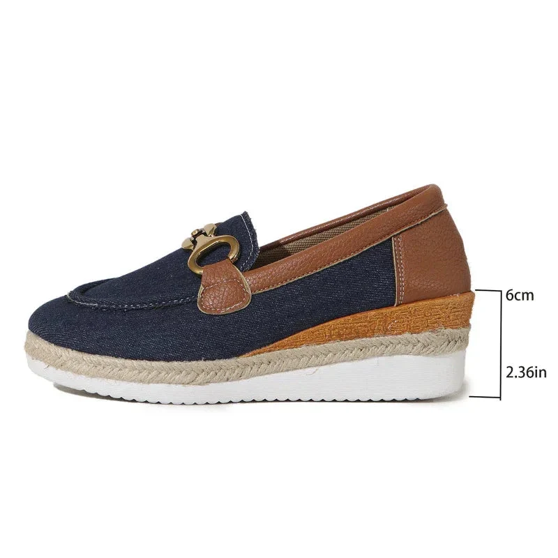 Loafers Casual Pumps Women's Outer Wear Buckle Wedge Platform Loafers Slip-On Lazy Shoes