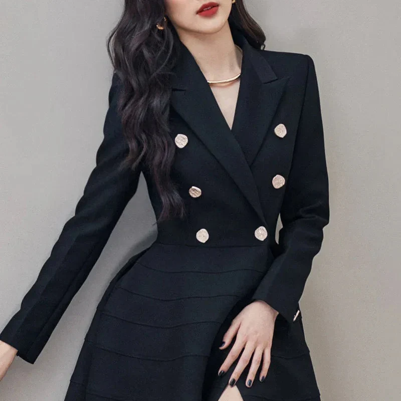 Women's Split Waist Rhinestone Buttons Coat